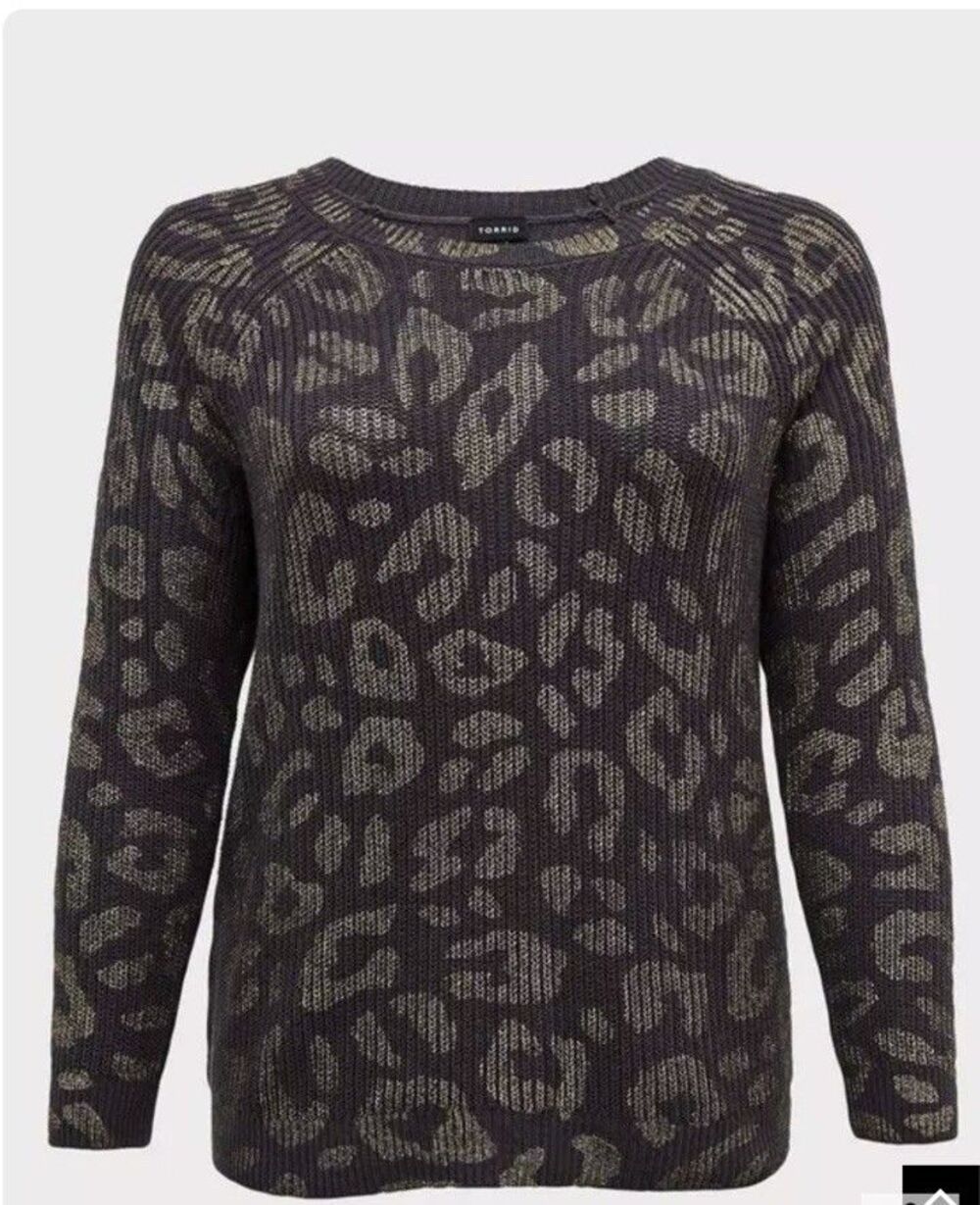 Torrid Pullover Sweater Women's Plus 1x Animal Print Leopard Metallic Gold Glam